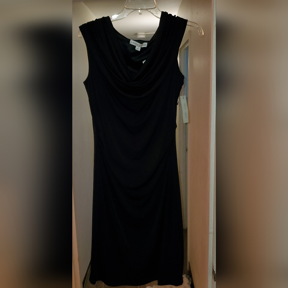 Larry Levine Black Midi Dress with Cowl Neck